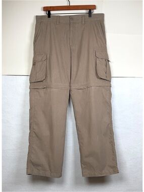 Sonoma Tan Washed Poplin Convertible Zipper Pants to Cargo Shorts Mens 36x32
